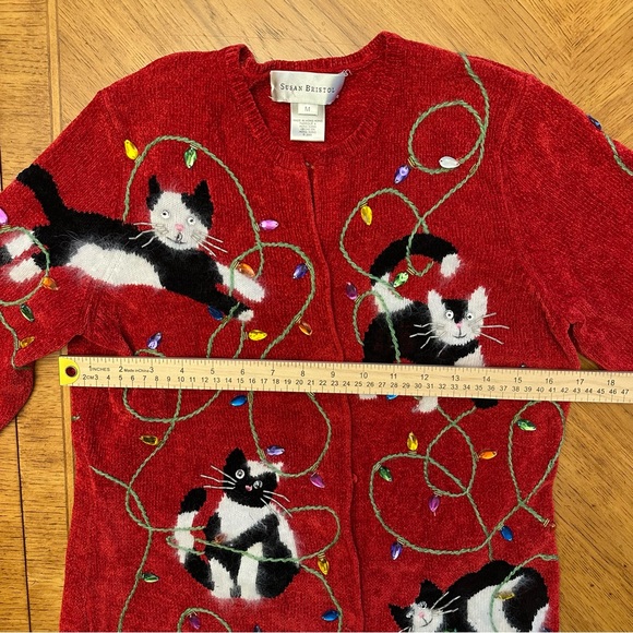 Vintage Susan Bristol Sweater Cats Christmas Cardigan Button Up Women’s Medium - Picture 7 of 12